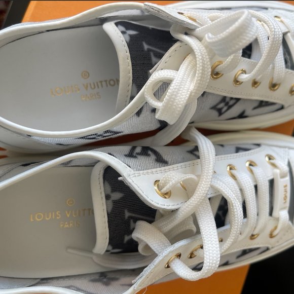 Louis Vuitton White Monogram Mesh And Leather Stellar Lace Up Sneakers - Picture 12 of 16
